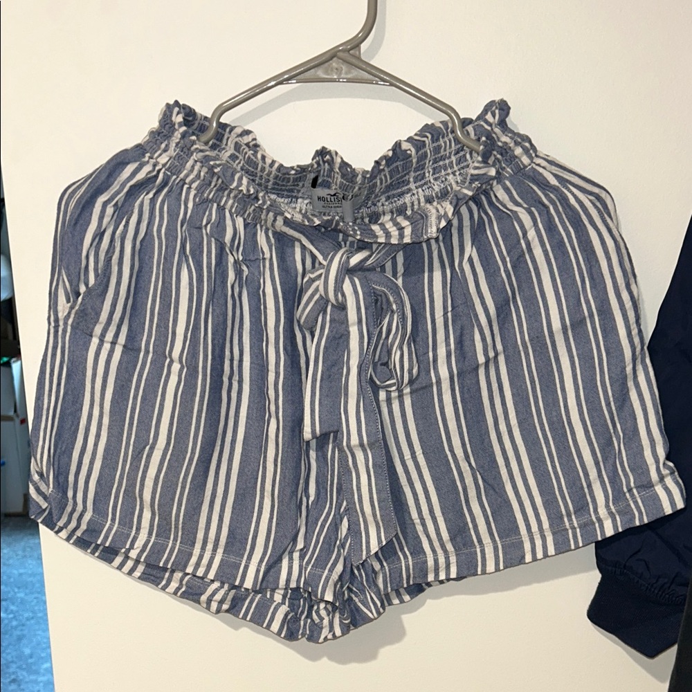 Hollister High Waist Blue and White Striped Shorts